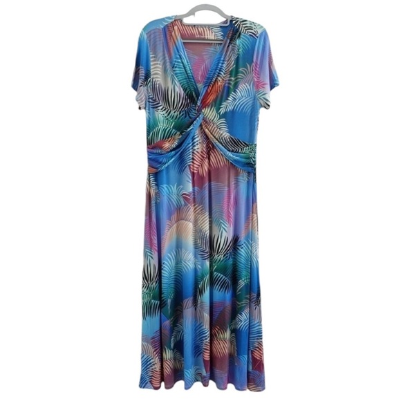 NWT Soft Surroundings Anya MIDI Dress V-Neck Palm Tropical Multicolor Sz M - Picture 1 of 10